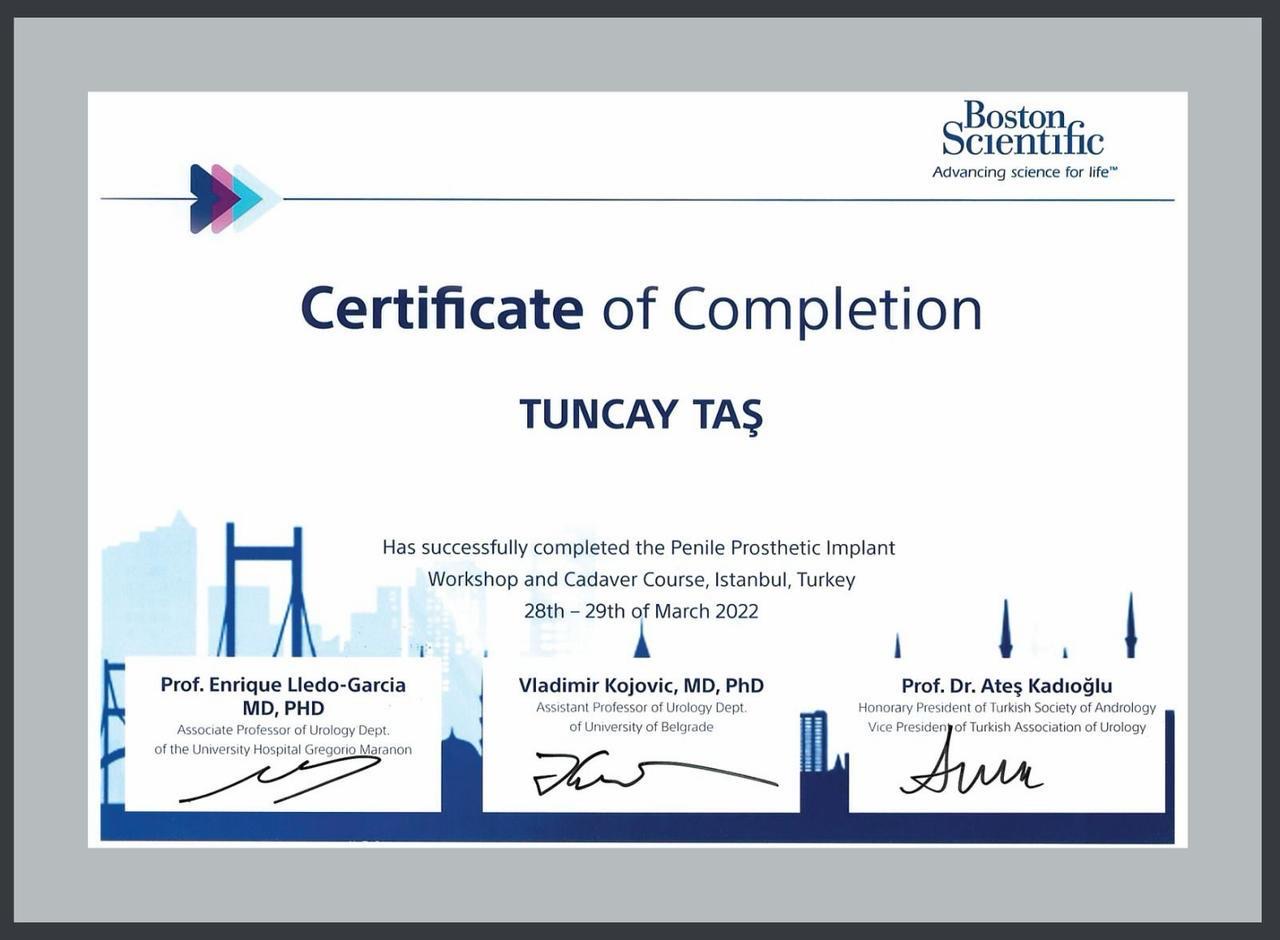 Dr Tuncay Tas certificate