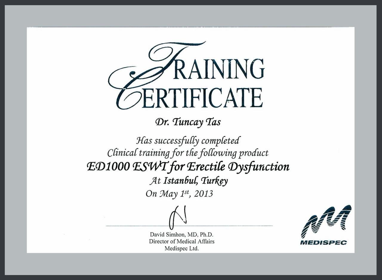 Dr Tuncay Tas certificate