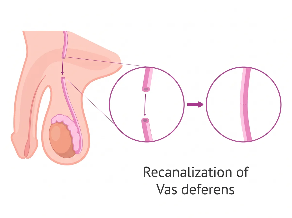 Illustration of vasovasostomy rejoining the two cut ends of the vas deferens
